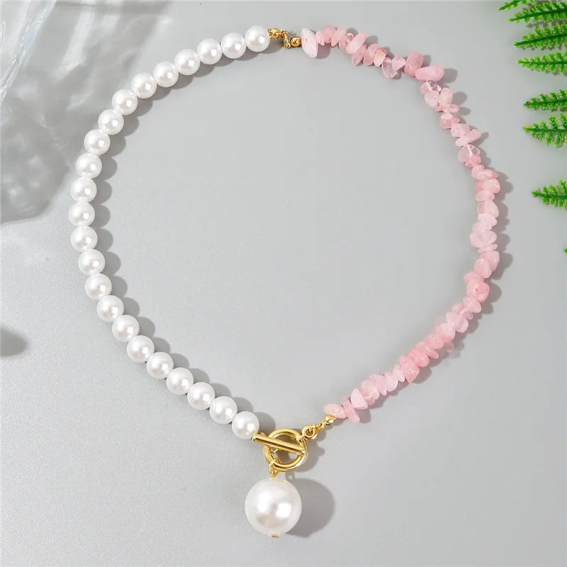 luckacco elegant imitation pearl chain choker necklaces for women collar natural stone collarbone necklace asymmetry jewelry holiday gift