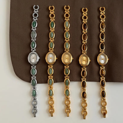 Luckacco Natural Jade Bracelet Watch Gift Women,Ladies Watches Luxury High Quality Gold Quartz Watches, Elegant Women's Wristwatches