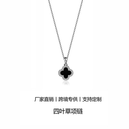 Luckacco Lucky Four-leaf Clover CZ Necklace For Women's Dynamic Fashion Birthday Gift Clavicle Chain Versatile Fashion Accessories