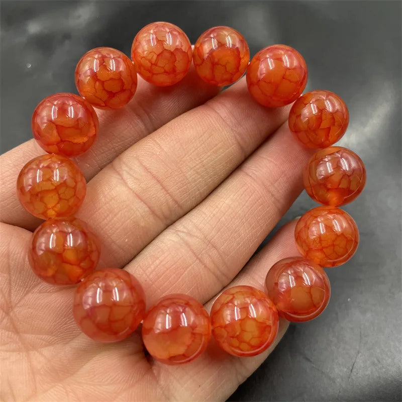 luckacco 14mm red pattern round bead chicken blood jade agate bracelet