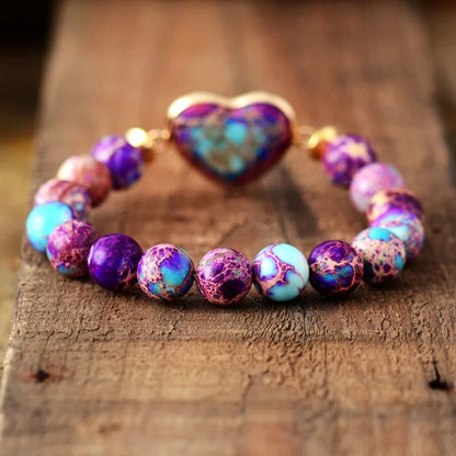 Luckacco Kaseakia Bohemian Imperial Stone Heart-shaped Elastic Adjustable Natural Stone Beaded Beads Bracelet for Women Handmade Jewelry