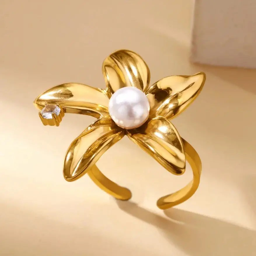 luckacco luxury zircon geometric rings for women gold color adjustable  stainless steel heart flower ring wedding fashion jewelry gift