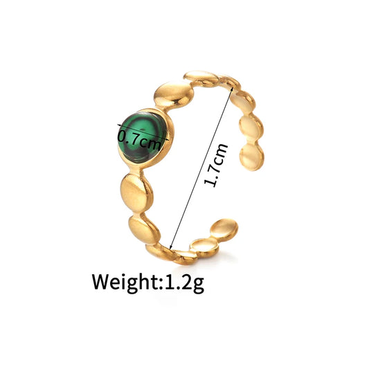 Luckacco Multiple Styles 14K Gold Color Adjustable Ring Stainless Steel Natural Stone Turquoise Zircon Rings For Women Girl Jewelry Gifts