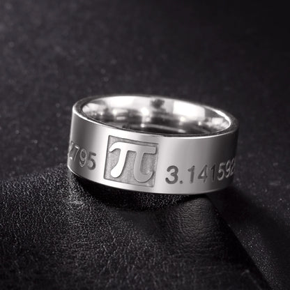 Luckacco Skyrim Mathematics Pi Symbol Ring 8MM Wide Men Women 3.14159 Greek Letter π  Stainless Steel Finger Rings Math Lovers Gift