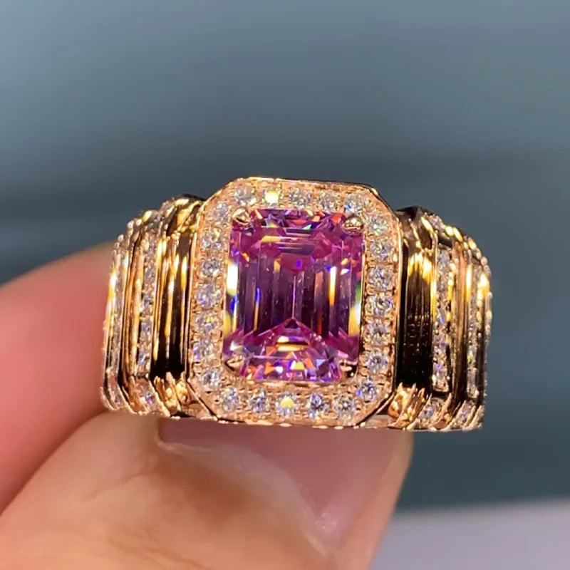 luckacco pink cubic zirconia ring suitable for women's engagement wedding luxury accessories sparkling silver fashion jewelry