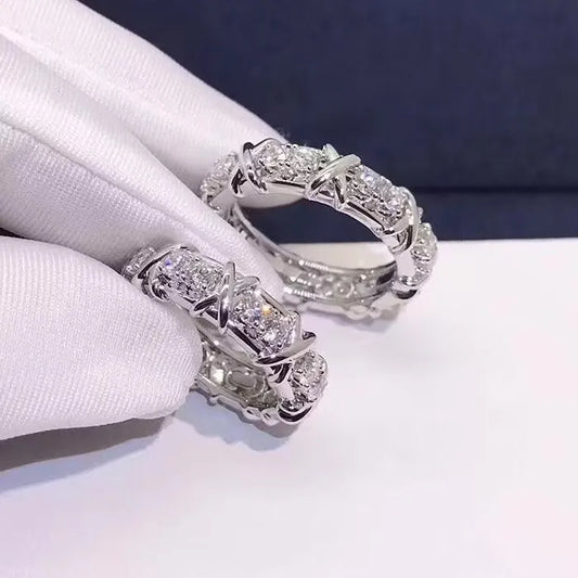 Luckacco Luxury 925 Sterling Silver Ring Interlaced Zircon Crystal Ring for Woman Engagement Wedding Jewelry Gift Accesorios Mujer