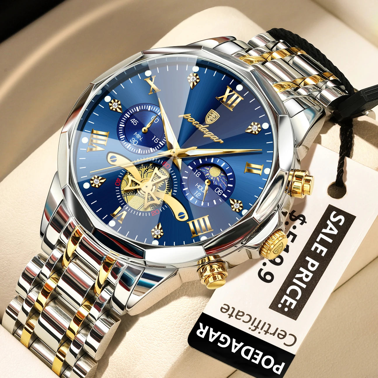 luckacco poedagar luxury men watch top original waterproof luminous chronograph man wristwatch stainless steel quartz men's watches reloj