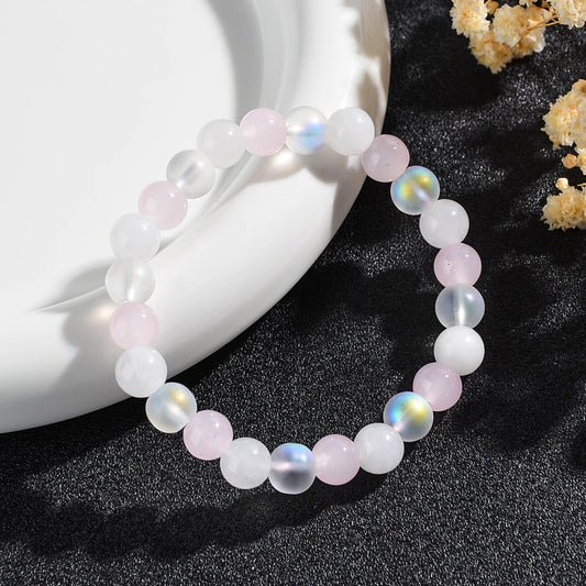 Luckacco 1pc Fashionable Aura Balancing Sleep Bracelet, 8mm Natural Stone Sleep Bracelet - White Turquoise - Amethyst - Rose Quartz