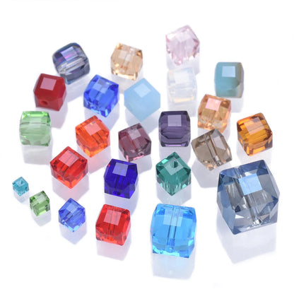 Luckacco 3mm 4mm 6mm 8mm 10mm Cube Square Faceted Czech Crystal Glass Loose Crafts Beads  Lot for Jewelry Making DIY Part 1