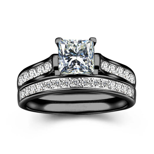 Luckacco Fashion Couple Rings Romantic White Rhinestones CZ Women Rings Set Simpe Men's Stainless Steel Rings For Couple Wedding Jewelry