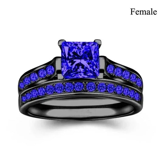 Luckacco Couple Rings Exquisite Women Rhinestones Zirconia Rings Set Simple Gold Color Men Stainless Steel CZ Stone Rings Wedding Jewelry