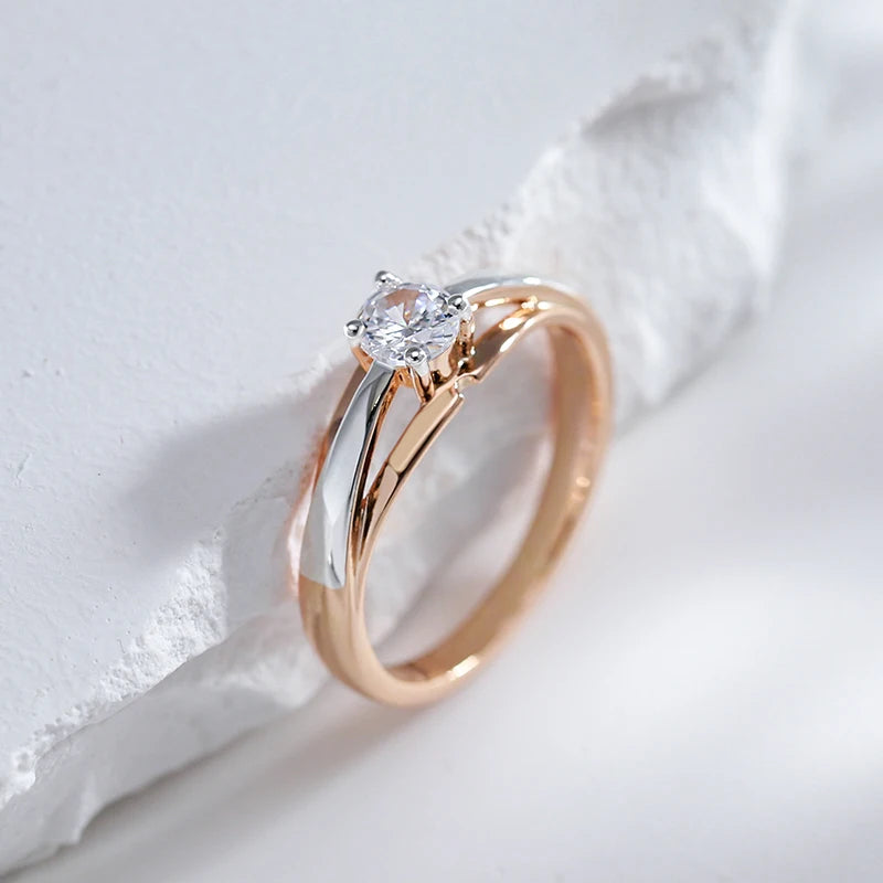 luckacco kinel hot bride wedding rings luxury 585 rose gold silver color mix natural zircon setting slim design daily jewelry for women