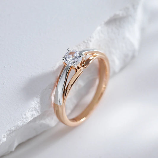 Luckacco Kinel Hot Bride Wedding Rings Luxury 585 Rose Gold Silver Color Mix Natural Zircon Setting Slim Design Daily Jewelry For Women