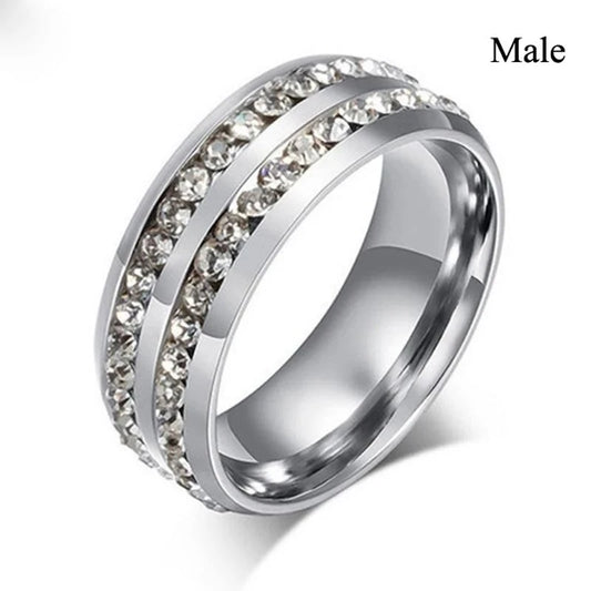 Luckacco Fashion Couple Rings Charm Purple Rhinestones CZ Women Rings Set Trendy Men Stainless Steel Zirconia Ring Wedding Band Jewelry