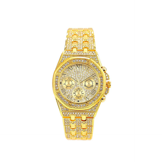 Luckacco Men's Fashion Business Quartz Watch Full Casual Alloy Steel Band Wristwatch