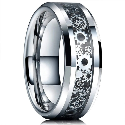 Luckacco Fashion 8mm Black Tungsten Wedding Celtic Dragon Rings Inlaid Blue Zircon Stainless Steel Rings for Men Blue Carbon Fibre Ring