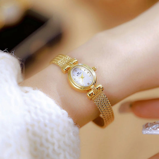 Luckacco BS Original Brand Watch For Woman Oval Gold Mesh Strap Vintage Watch Women Ladies Quartz Watches Luxury Birthday Gifts Women