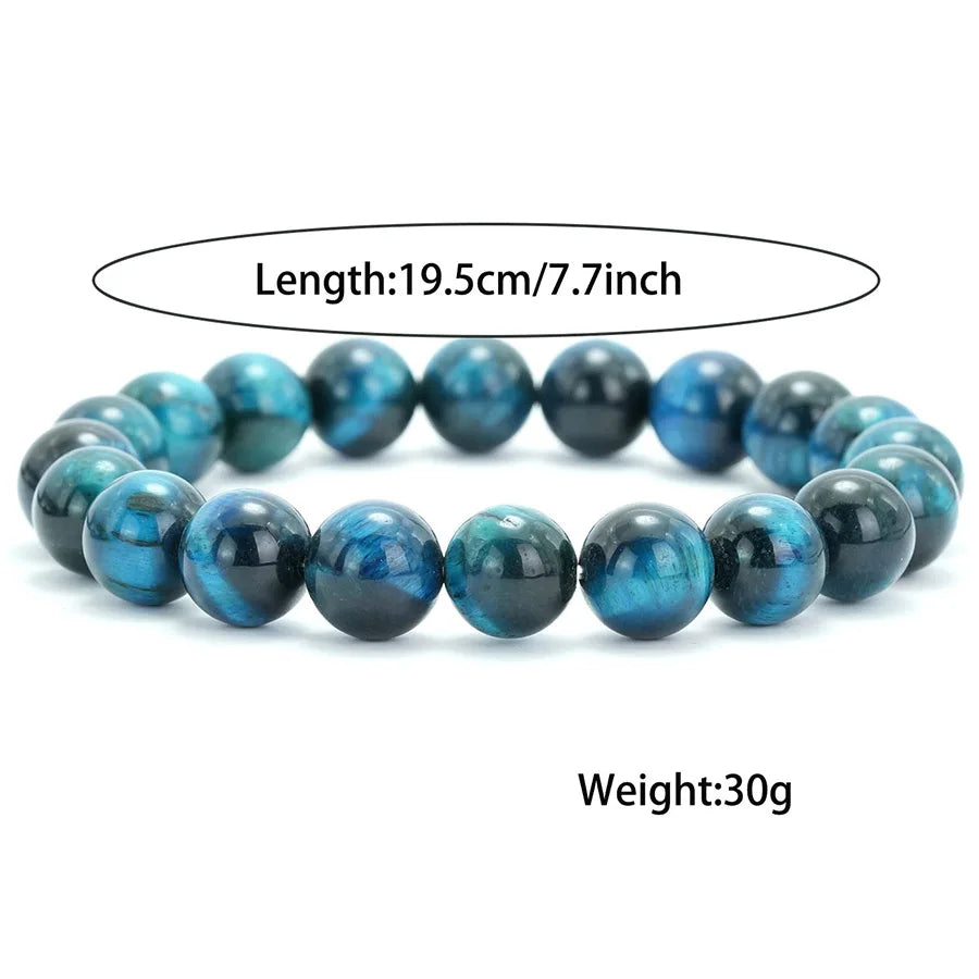 luckacco 6/8/10/12mm premium beaded bracelet men women natural blue tiger eyes stone 4 sizes elastic bangles meditation healing jewelry