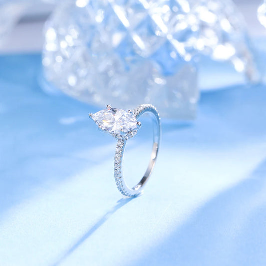 Luckacco QooLady Fashion 925 Sterling Silver Marquise Cut Cubic Zircon Dazzling Wedding Engagement Rings for Women Fine Jewelry SE012