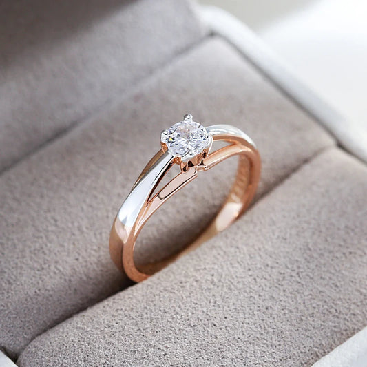 Luckacco Kinel Hot Bride Wedding Rings Luxury 585 Rose Gold Silver Color Mix Natural Zircon Setting Slim Design Daily Jewelry For Women