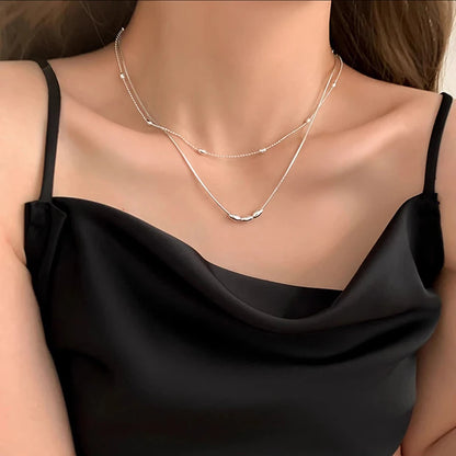Luckacco 925 Sterling Silver Necklace Simple Style Charm Geometric Shape Pendant Choker Birthday Party Gift for Women Exquisite Jewelry