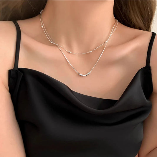 Luckacco 925 Sterling Silver Necklace Simple Style Charm Geometric Shape Pendant Choker Birthday Party Gift for Women Exquisite Jewelry