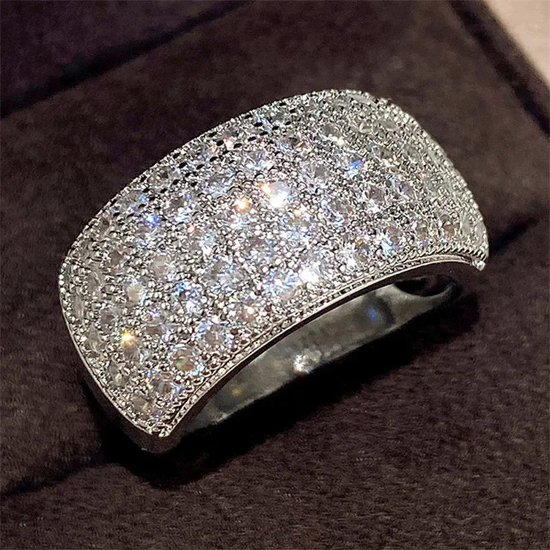 luckacco 2025 full bling iced out rings for women luxury silver color crystal finger  wedding engagement bands hot trendy jewelry