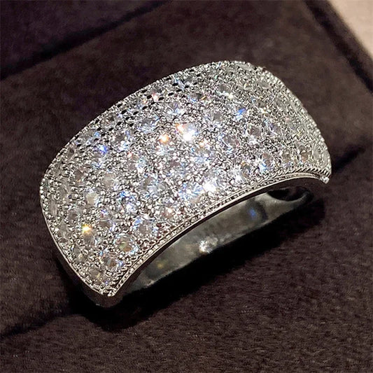 Luckacco 2025 Full Bling Iced Out Rings for Women Luxury Silver Color Crystal Finger  Wedding Engagement Bands Hot Trendy Jewelry