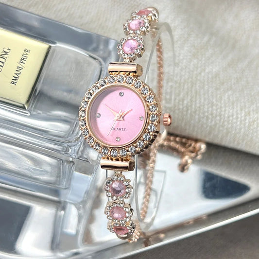 Luckacco Women's Watch Fashion Color Imitation Gemstone Fashion Style Quartz Watch Pullable Bracelet Women's Watch Girl's Gift
