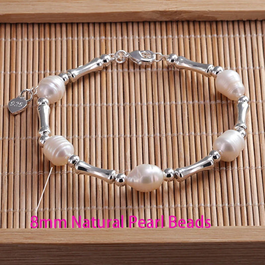Luckacco VENTFILLE 925 Sterling Silver 6mm Shell Pearl Glass Bead Star Bracelet For Women Gift Crushed Silver Jewelry