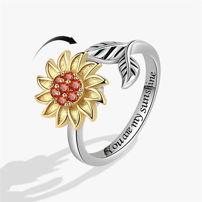 Luckacco Ethnic Mandala Flower Finger Rings for Women Girls Rotating Rose Sun Planet Anxiety Knuckle Ring Anti Stress Jewelry
