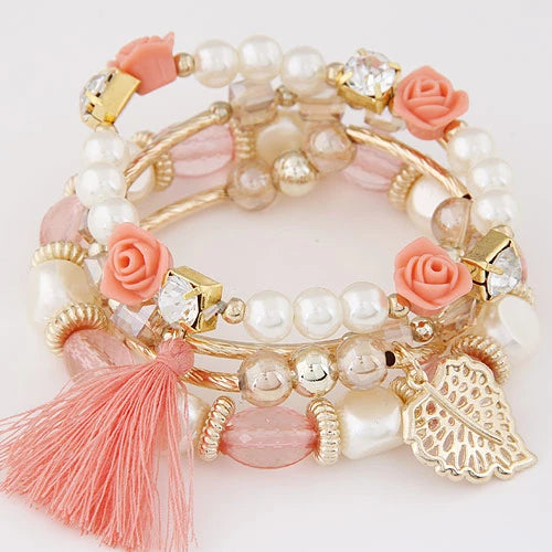 luckacco bohemian charm beads wrap bracelets & bangles for women boho flower leaf tassel bracelet multilayer bracelet femme 2024 new