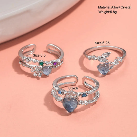 Luckacco New Y2K Crystal Rings Kpop Heart Adjustable Ring Irregular Geometry Punk Vintage Rings Set for Women Girls 2025 Fashion Jewelry