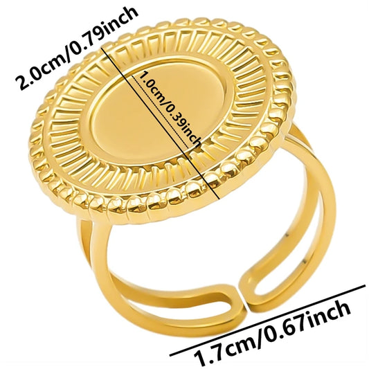 Luckacco Oval Square Leaf Heart Sun Base Open Adjustable Ring DIY Rhinestone Oil Drop Stainless Steel Rings For Women Men Jewelry Bagues