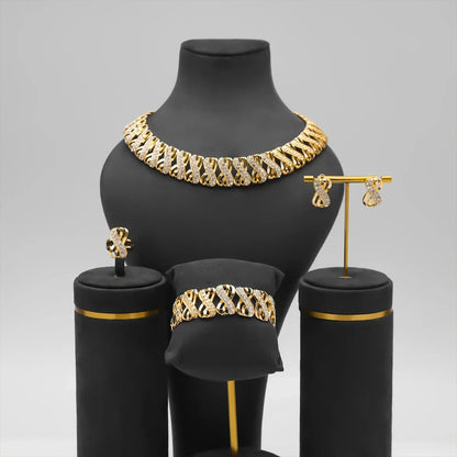Luckacco Fashion 18k Gold Plated Jewelry Set Dubai African Choker Necklace Earrings Rings Wedding Bridal Jewellery Sets for Women