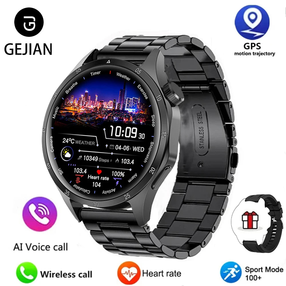 luckacco 2025 new mens smart watch 360 * 360 bluetooth call smartwatch amoled screen gps smart watches nfc waterproof smart watch for men