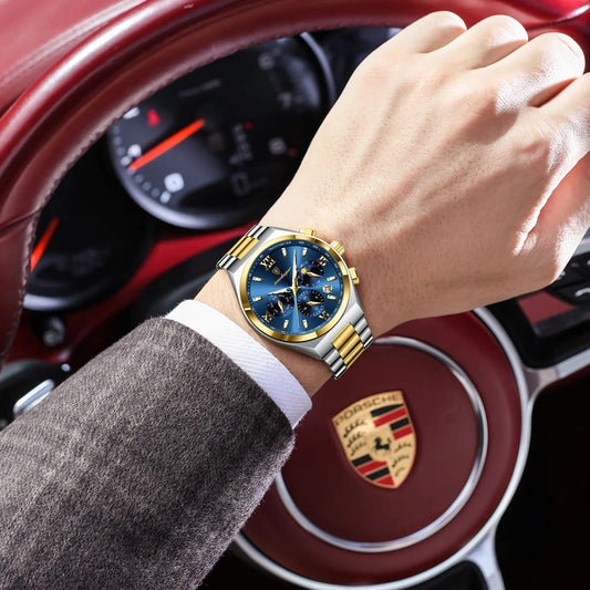 Luckacco POEDAGAR Luxury Sport Man Wristwatch Original Luminous Week Date Watch For Men Stainless Steel Men's Quartz Watches Reloj Hombre