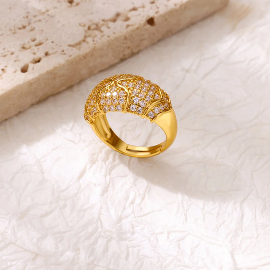 Luckacco Luxury Gold Plated Stainless Steel Geometry Rings For Women Men Open Adjustable Charm Finger Ring Wedding Party Fashion Jewelry