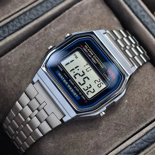 Luckacco Luxury Gold Silver Sports Military Watches Men Women LED Digital Wristwatches Retro F91W Steel Band Electronic Watch Wrist Clock