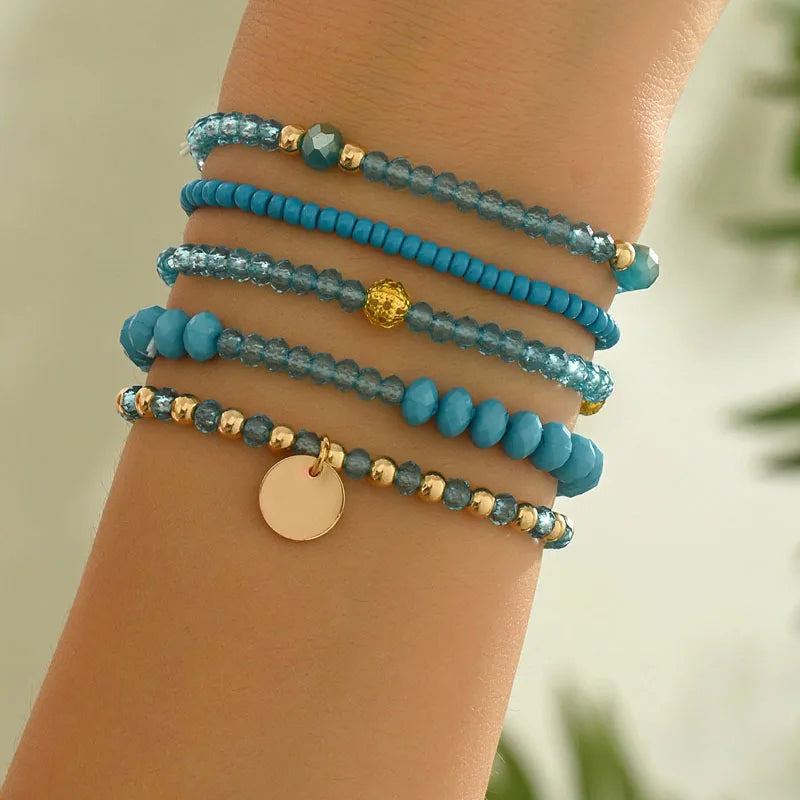 luckacco y2k ethnic bohemian beaded bracelets set for women  beads chains stackable wristband girls boho hand jewelry accessoreis