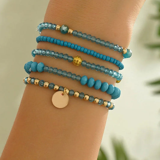 Luckacco Y2K Ethnic Bohemian Beaded Bracelets Set for Women  Beads Chains Stackable Wristband Girls Boho Hand Jewelry Accessoreis