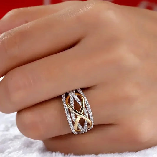 Luckacco Fashion Infinite Love Rings for Women Full Bling Iced Out Cubic Zirconia Wedding Engagement Rings Trendy Luxury Jewelry Anillos