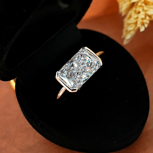 Luckacco Vintage style broken ice cut 925 silver ring 7 * 11 high carbon diamond cube candy INS diamond ring light luxury gift
