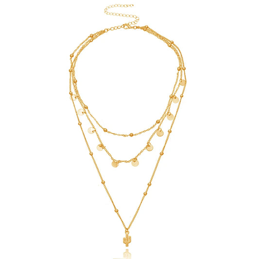 Luckacco New 925 Sterling Silver Triple Layer Necklace Plant Round Piece Choker Exquisite Clavicle Chain Send Women's Fine Accessories