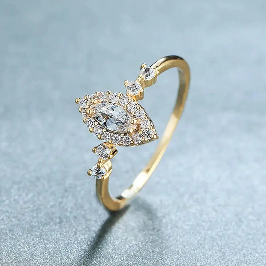 Luckacco daily picks Exquisite Bridal Wedding Rings with Marquise Cubic Zirconia Luxury Gold Color Engagement Band Accessories Fashion Jewelry