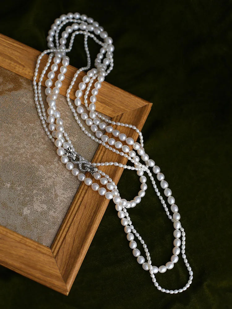 luckacco women elegant multilayer long freshwater pearls necklace sweater chain jewelry fashion eight buckle necklaces