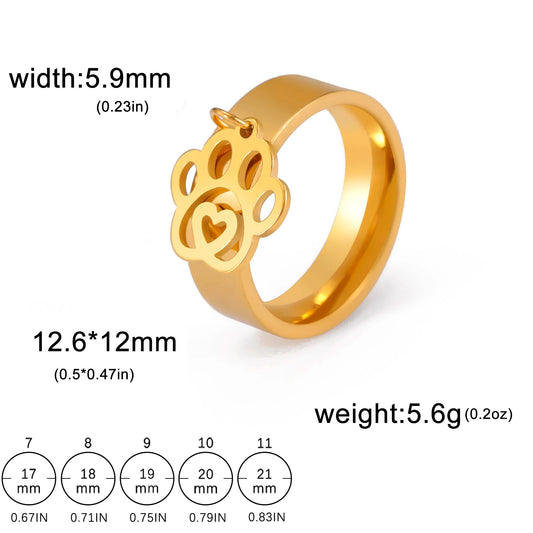 Luckacco Unift Women Stainless Steel Charms Rings Flower Leaf Spider Paw Pendant Finger Ring Fashion Minimalist Couple Jewelry