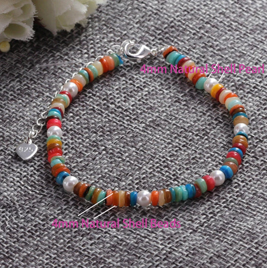 Luckacco VENTFILLE 925 Sterling Silver 6mm Shell Pearl Glass Bead Star Bracelet For Women Gift Crushed Silver Jewelry