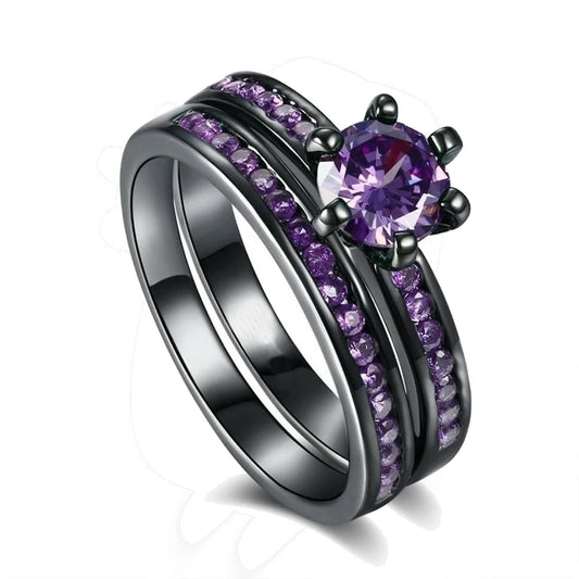 Luckacco Fashion Couple Rings Romantic White Rhinestones CZ Women Rings Set Simpe Men's Stainless Steel Rings For Couple Wedding Jewelry