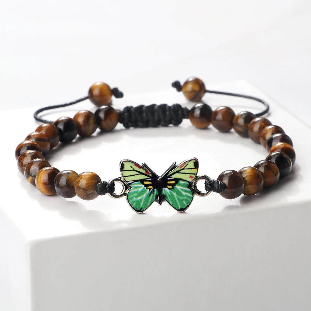 luckacco trendy butterfly beaded bracelets for women men natural stone beads chain bangles handmade female bohemian party jewelry gifts